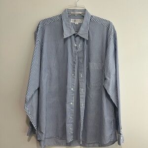 Perry Ellis Navy and White Striped Button Down Shirt